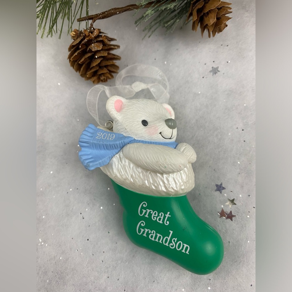 Hallmark GREAT-GRANDSON 2019 Ornament Teddy Bear in Stocking NO BOX